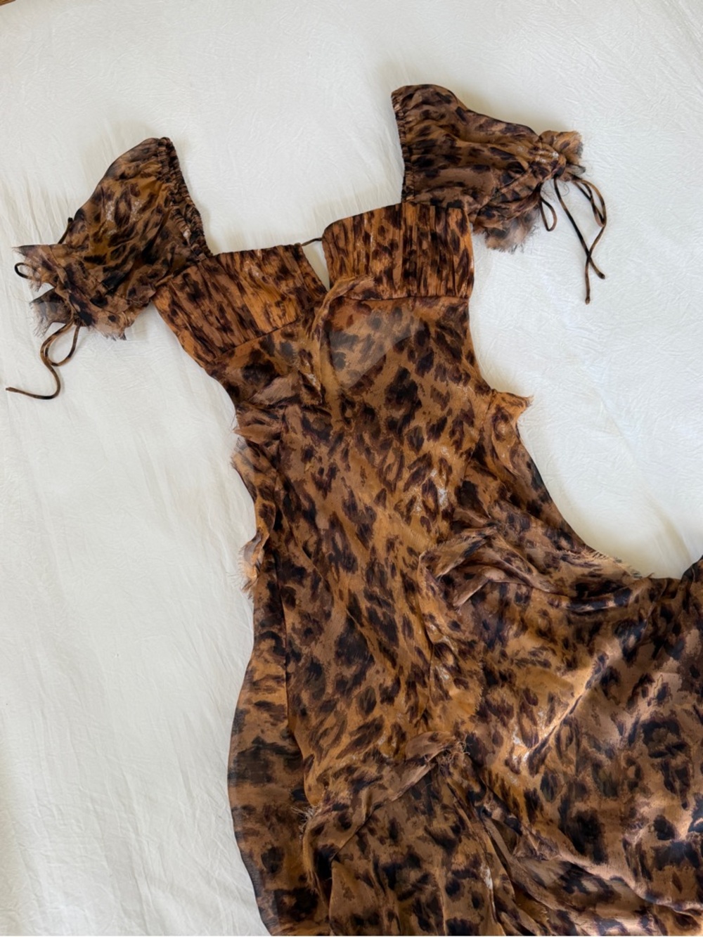 ASOS Brown and Black Leopard Print Midi Dress with Lace Up Back